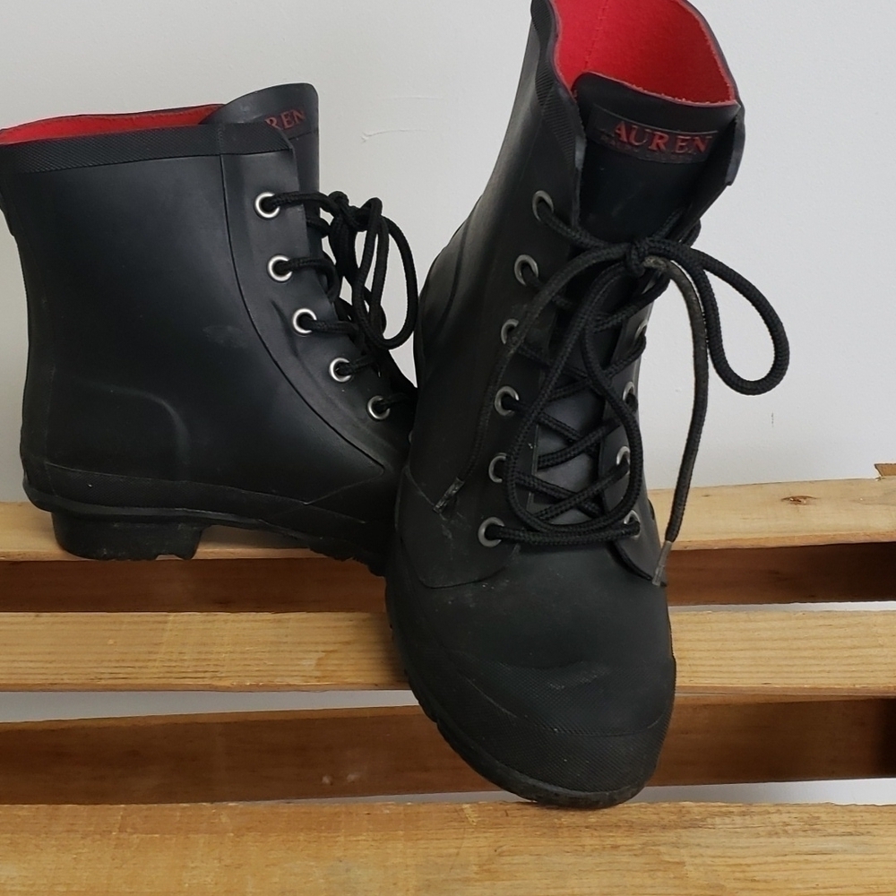 Lauren Ralph Lauren Mikenna Bo  Rain Boots Black Rubber 7B Lace Up VG… - Picture 13 of 13
